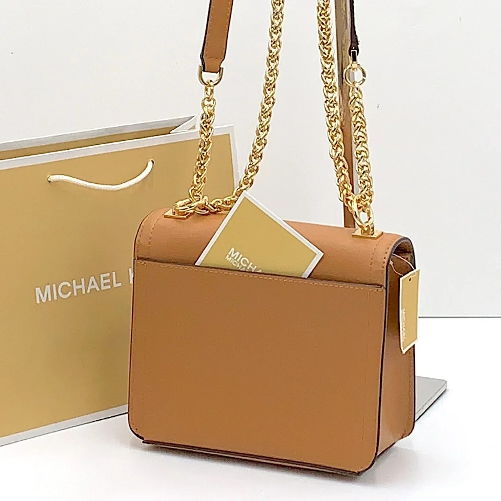 Michael Kors Caramel Tan MK Monogram Chain Shoulder Bag